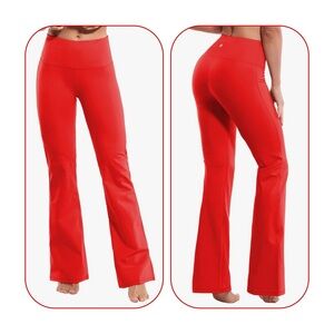 BUBBLELIME High-Waist Active Red Flare Tummy Control Yoga Pants / Leggings S